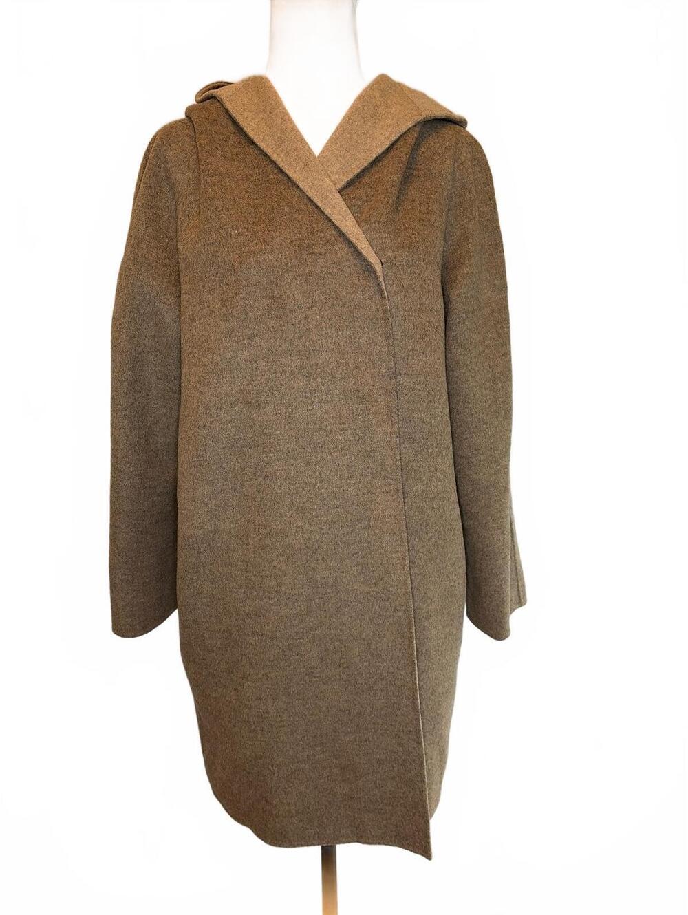 Vince Wool Hooded Coat M Taupe 90s Minimalist Quiet Luxury Scandi Cocoon Neutral